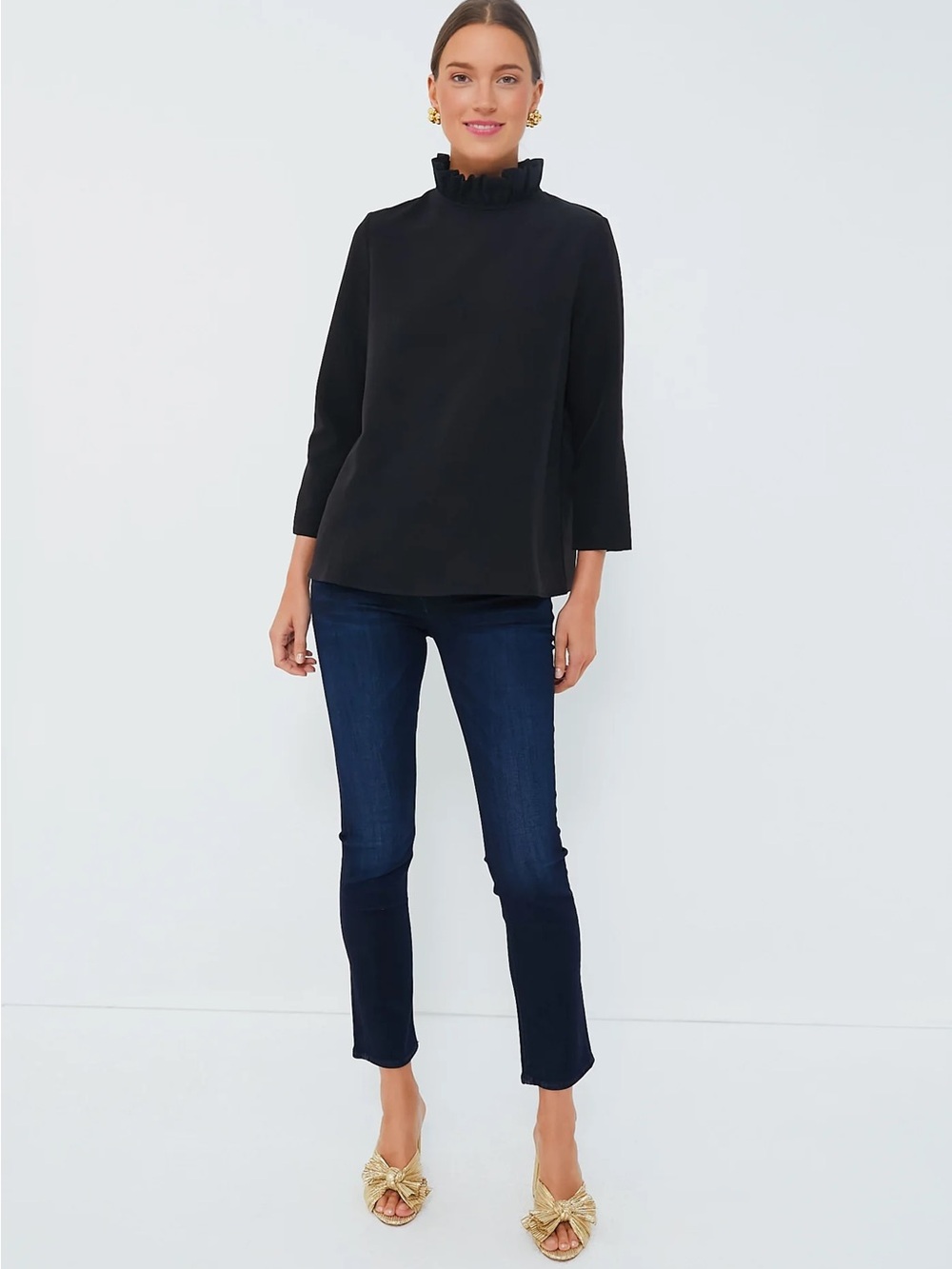 Tuckernuck Black Ruffle-Neck Blouse